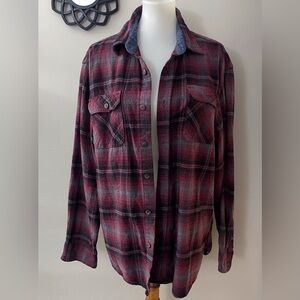 Jachs Burgundy Red and Black Plaid Men's Flannel Button Down Shirt Outdoor Fall